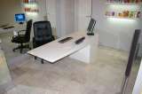 A work desk made from white fiberglass
